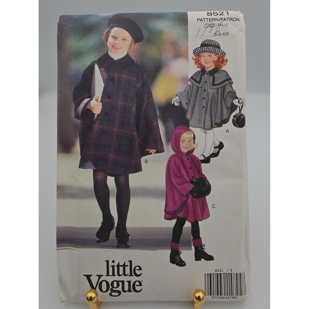 New LITTLE VOGUE VERY EASY SEWING PATTERN #8521 GIRLS' CAPE SIZE 5-6-6X